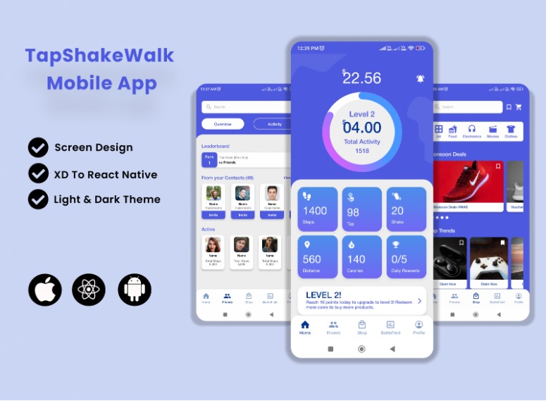 🏃 TapShakeWalk Fitness with Real Rewards Mobile App (React Native) - Fitness & Healthcare Project by Reinsoft